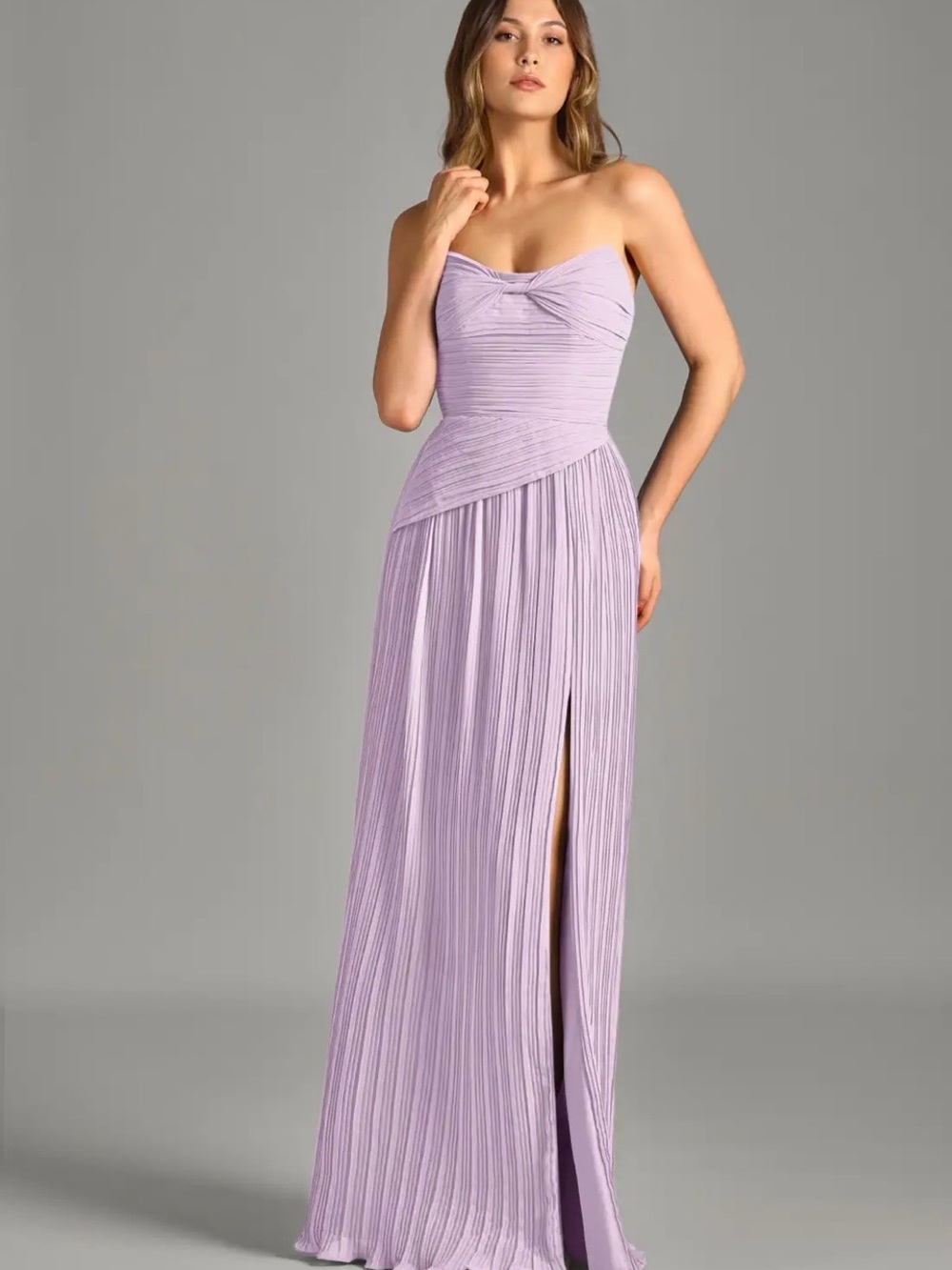 Azazie Lilac Strapless Pleated Maxi Dress